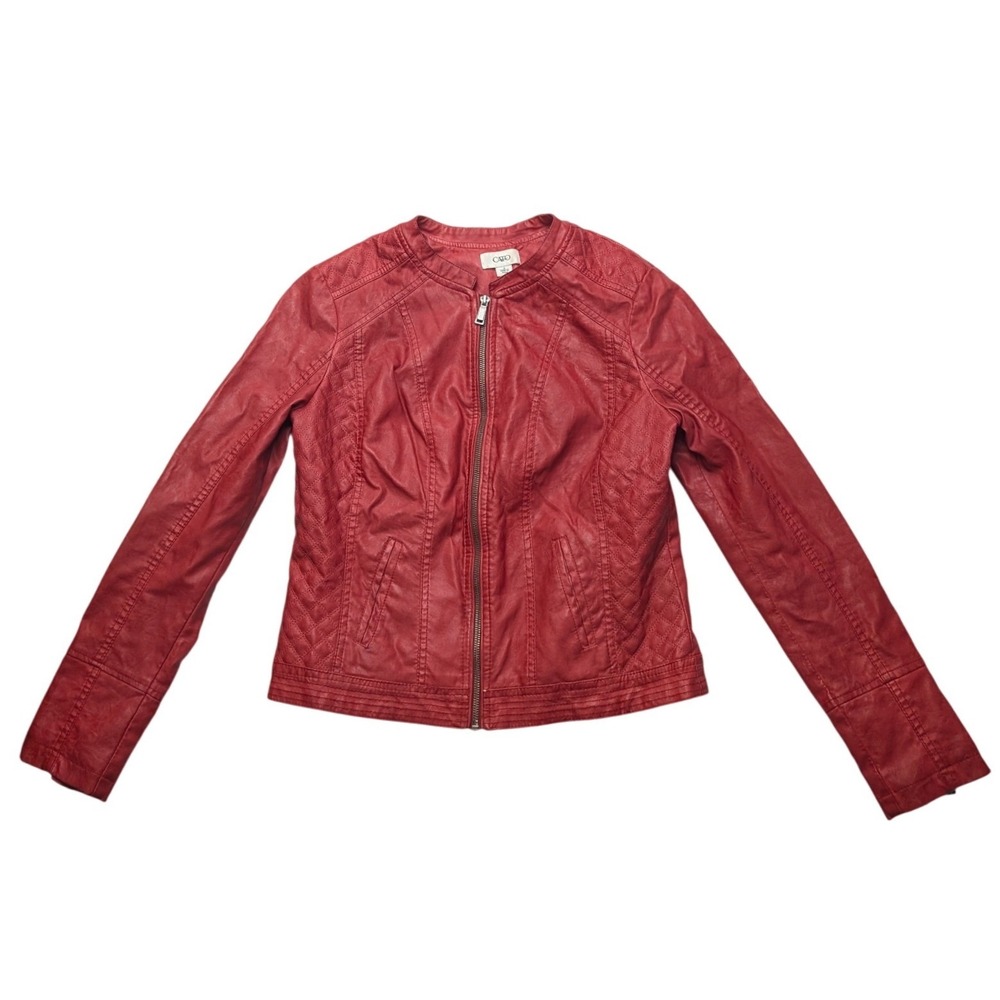 Cato Faux Leather Moto Jacket Women Small Red Quilted Biker Full Zip